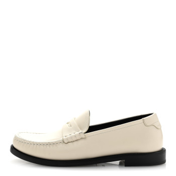 SAINT LAURENT Calfskin Penny Loafers 36.5 Pearl