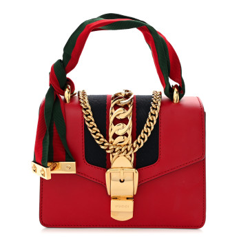 GUCCI Calfskin Mini Sylvie Chain Shoulder Bag Hibiscus Red