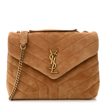 SAINT LAURENT Suede Calfskin Y Quilted Monogram Small Loulou Chain Satchel Cinnamon