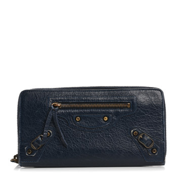 BALENCIAGA Agneau Classic Hardware Continental Zip Around Wallet Bleu Obscur