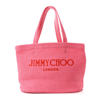 JIMMY CHOO Raffia London Logo Beach Tote Pink