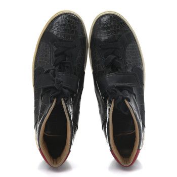 HERMES Shiny Porosus Crocodile Mens Quantum High Top Sneakers 44.5 Black