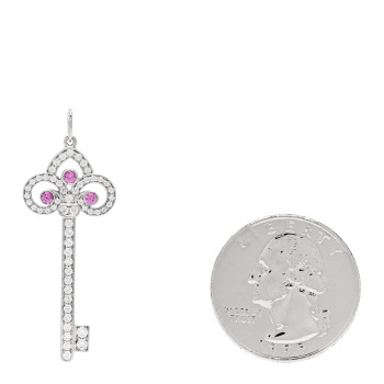 TIFFANY Platinum Diamond Pink Sapphire Fleur De Lis Key Pendant
