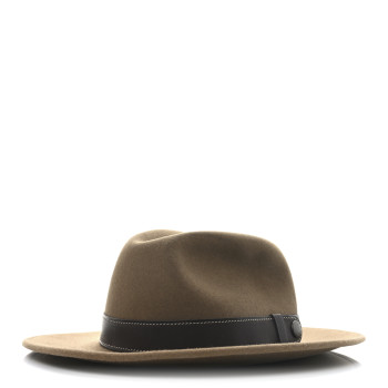 HERMES Felt Calfskin Fedora Hat 57 Brown