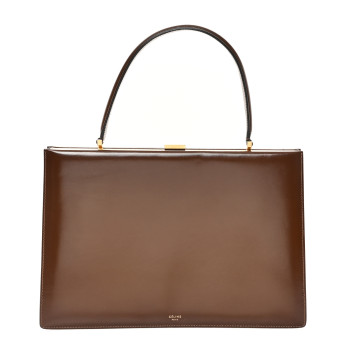 CELINE Patina Box Calfskin Medium Clasp Bag Camel