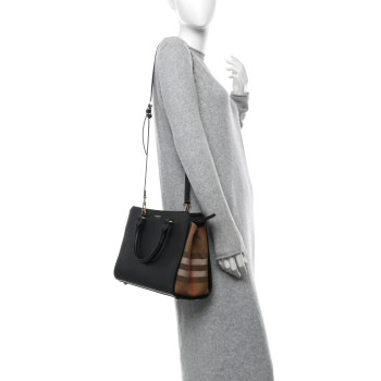 BURBERRY Calfskin Mega Check Small Banwell Tote Black