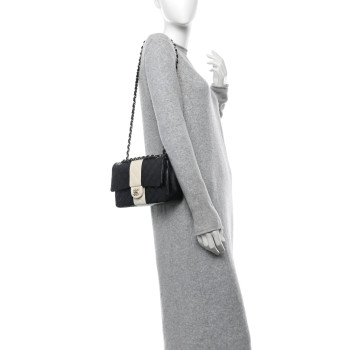 CHANEL Lambskin Quilted Medium Double Flap Black White