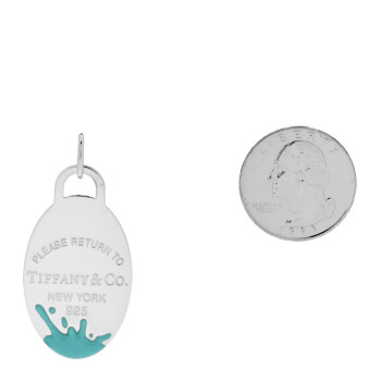 TIFFANY Sterling Silver Enamel Return To Tiffany Color Splash Oval Tag Pendant Blue