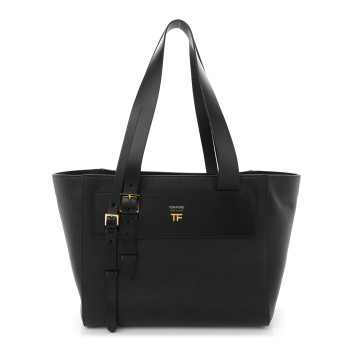 TOM FORD Grained Calfskin Buckle Tote Black