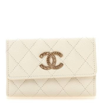 CHANEL Caviar Quilted Multi Chain CC Flap Card Holder White