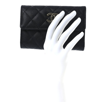 CHANEL Caviar Quilted Crystal CC Medium Flap Wallet Black