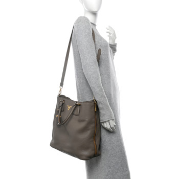 PRADA Vitello Daino Side Zip Tote Argilla