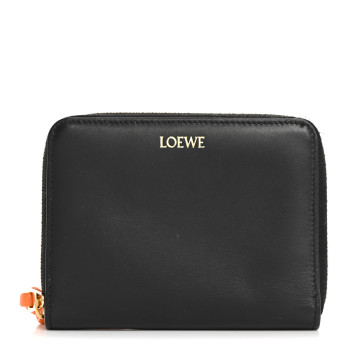 LOEWE Calfskin Compact Knot Zip Around Wallet Black Bright Orange