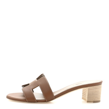 HERMES Calfskin Oasis Sandals 38.5 Gold