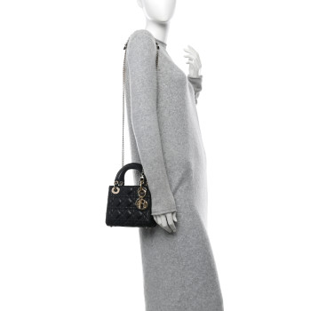 CHRISTIAN DIOR Lambskin Cannage Mini Lady Dior Black