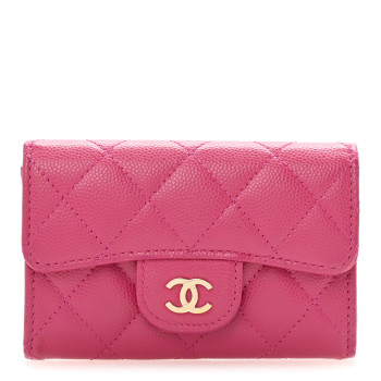 CHANEL Caviar Quilted Flap Card Holder Wallet Dark Pink