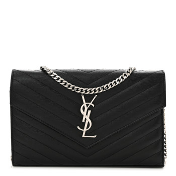 SAINT LAURENT Grain De Poudre Matelasse Chevron Monogram Chain Wallet Black