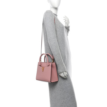 VERSACE Grained Calfskin Virtus Top Handle Tote Pink