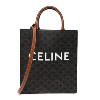 CELINE Triomphe Canvas Calfskin Small Vertical Cabas Tan