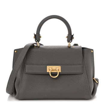 SALVATORE FERRAGAMO Grained Calfskin Sofia Satchel Urban Grey