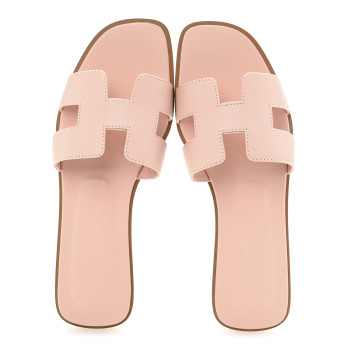 HERMES Epsom Oran Sandals 37 Rose Porcelaine