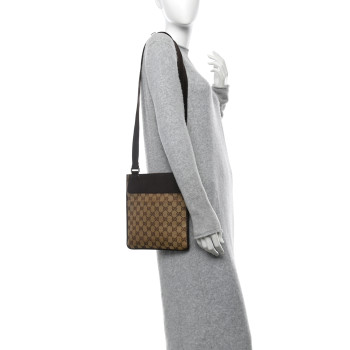 GUCCI Monogram Flat Messenger Bag Dark Brown