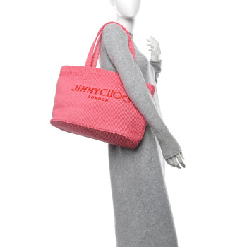 JIMMY CHOO Raffia London Logo Beach Tote Pink