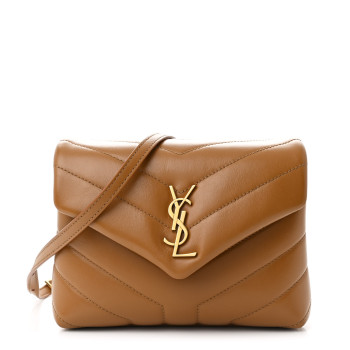 SAINT LAURENT Calfskin Y Quilted Monogram Toy Loulou Crossbody Bag Dark Natural