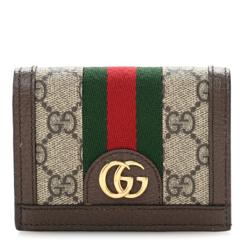 GUCCI GG Supreme Monogram Web Ophidia Card Case Beige New Acero