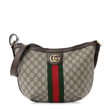 GUCCI GG Supreme Monogram Web Small Ophidia Half Moon Hobo Brown