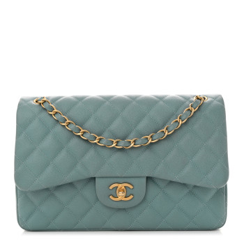 CHANEL Iridescent Caviar Quilted Jumbo Double Flap Light Blue