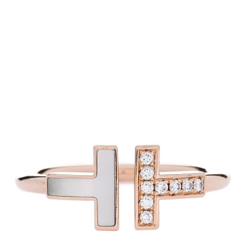 TIFFANY 18K Rose Gold Diamond Mother of Pearl T Wire Ring 56 7.75