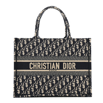 CHRISTIAN DIOR Oblique Medium Book Tote Blue Multicolor