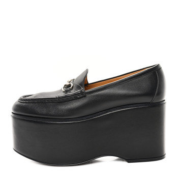 GUCCI Ancora Calfskin Womens Horsebit Platform Loafers 39 Black
