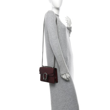 GUCCI Dollar Calfskin Crystal Mini Dionysus Shoulder Bag Vintage Bordeaux