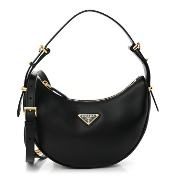 PRADA Soft Calfskin Arque Shoulder Bag Black