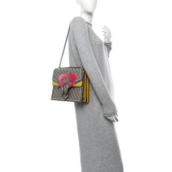 GUCCI GG Supreme Monogram Crystal Bow Embroidered Medium Dionysus Shoulder Bag Yellow
