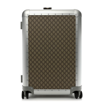 GUCCI GG Supreme Monogram Aluminium Porter Medium Trolley Suitcase Beige Ebony Silver