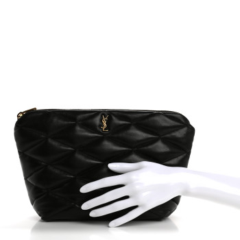 SAINT LAURENT Lambskin Monogram Medium Sade Puffer Pouch Black