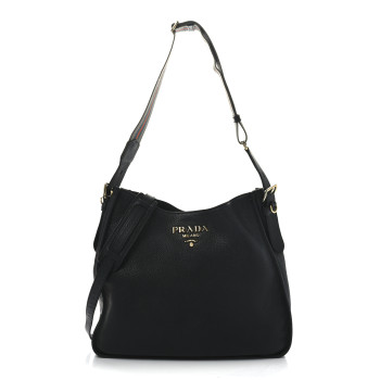 PRADA Vitello Daino Hobo Messenger Bag Black