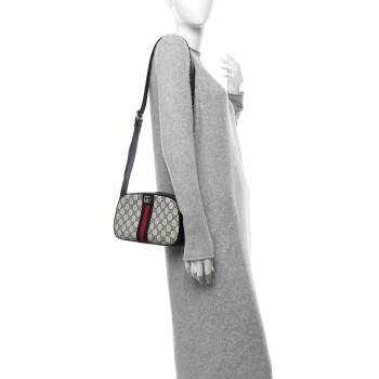 GUCCI GG Supreme Monogram Textured Dollar Calfskin Web Small Ophidia Camera Bag Beige Blue