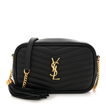 SAINT LAURENT Grain De Poudre Matelasse Monogram Mini Lou Camera Bag Black