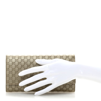 GUCCI Metallic Microguccissima Bow Continental Wallet Golden Beige