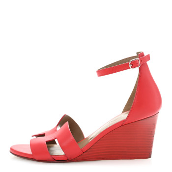 HERMES Calfskin Legend Wedge Sandals 38 Pavot