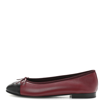 CHANEL Lambskin Cap Toe CC Ballerina Flats 39 Burgundy Black
