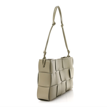 BOTTEGA VENETA Calfskin Maxi Intrecciato Cassette Pouch On Strap Travertine