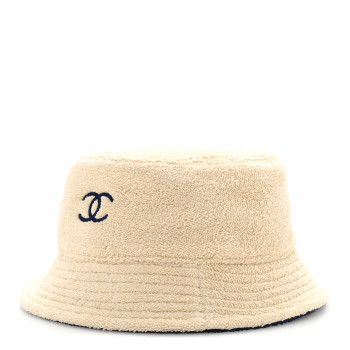 CHANEL Terry Cloth CC Bucket Hat S Ecru