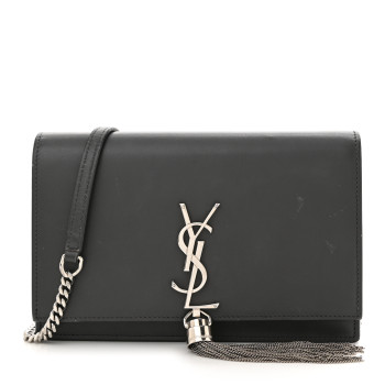 SAINT LAURENT Smooth Calfskin Classic Monogram Kate Tassel Chain Wallet Asphalt