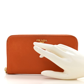 PRADA Saffiano Metal Zip Around Wallet Rame