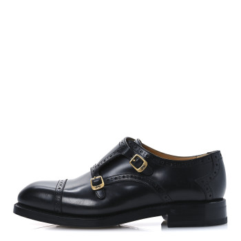 GUCCI Calfskin Mens Double Monk Strap Loafers 8 Black